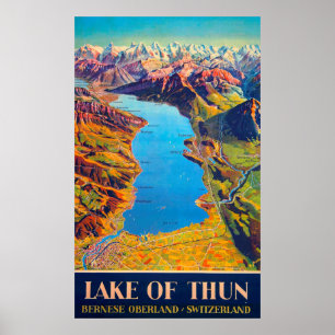 Poster Lago vintage do viagem da suiça de Thun