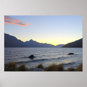 Póster Lago Wakatipu em Sunset, Queenstown, NZ