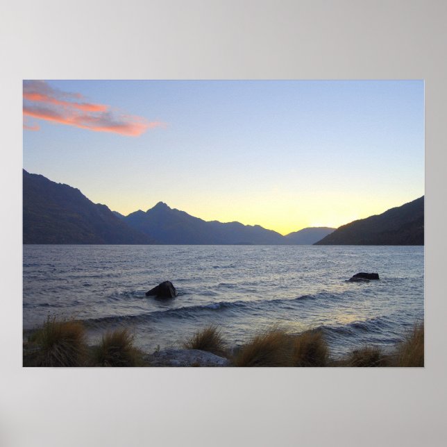 Póster Lago Wakatipu em Sunset, Queenstown, NZ (Frente)