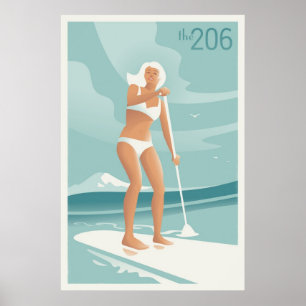 Poster Lago Washington Paddleboarding