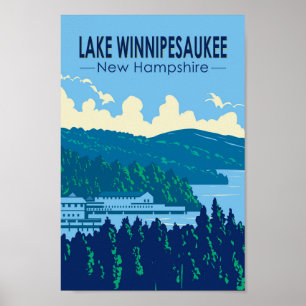 Poster Lago Winnipesaukee New Hampshire Viagem Art Retro