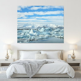 Póster Lagoa de Iceberg da Islândia e Montanhas Nevadas Á