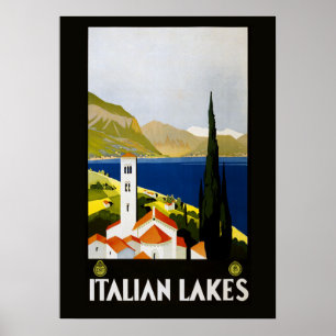 Póster Lagos Italianos Cartaz de Viagem Antigo