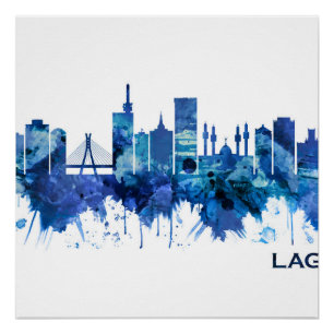 Póster Lagos Nigéria Skyline Blue