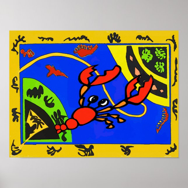 Póster Lagosta, Abstrato de Crayfish, Estilo Matisse (Frente)