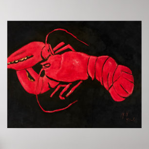 Poster Lagosta em Fundo Preto, Pintura Famosa