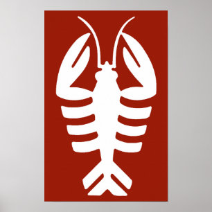 Poster Lagosta Vintage em Branco, Art Deco Seafood