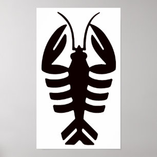 Póster Lagosta Vintage em Preto, Frutos do Mar Art Déco