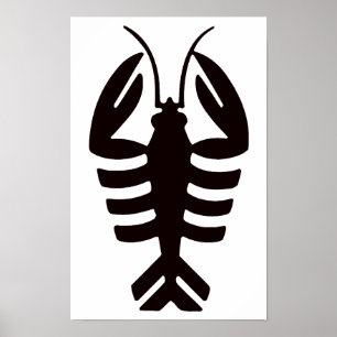 Póster Lagosta Vintage em Preto, Frutos do Mar Art Déco