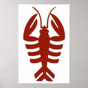 Póster Lagosta Vintage em Vermelho, Frutos do Mar Art Déc