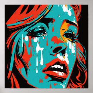 Poster Lágrimas da Emoção: Estilo de Arte Pop - Mulher Ch