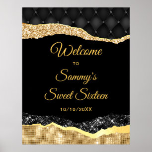 Poster Lágrimas de Glam Pretas e Douradas Doce Dezesseis