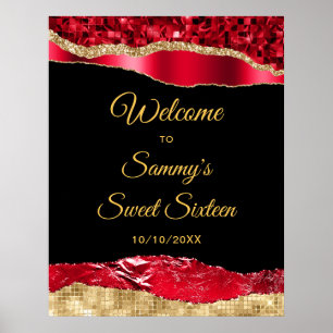 Poster Lágrimas de Glam Vermelhas e Douradas Doce Dezesse