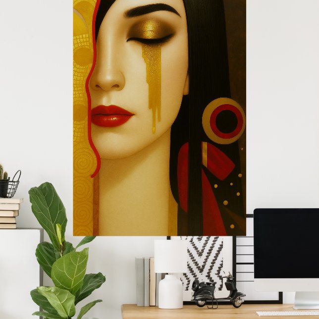 Poster lágrimas douradas de Freya com cabelo escuro (Escritório em casa)