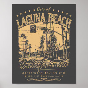 POSTER LAGUNA BEACH ORANGE CALIFÓRNIA VINTAGE