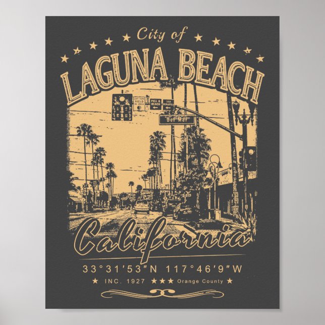 POSTER LAGUNA BEACH ORANGE CALIFÓRNIA VINTAGE (Frente)