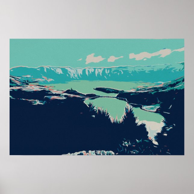 Poster Laguna dos Açores de 7 cidades ilustrando Portugal (Frente)