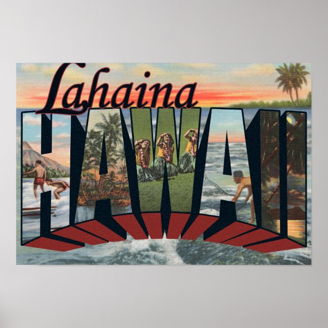 Póster Lahaina, Havaí - Cenas com Letras Grandes (Frente)