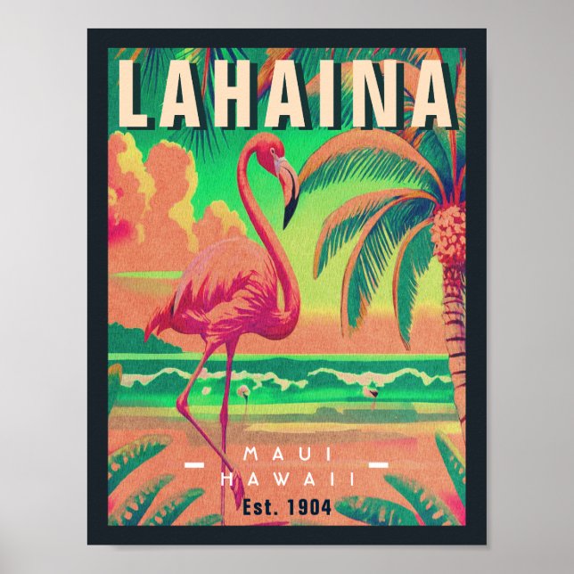 Poster Lahaina Maui Hawaii Retro Flamingo Souvenir 1950 (Frente)