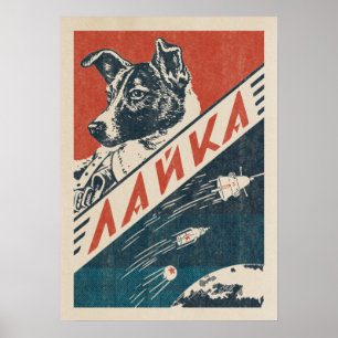 Poster Laika, cão espacial soviético — Vintage retro spac
