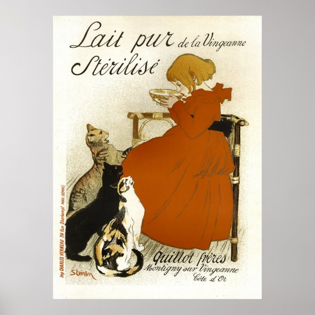 Poster Lait Pur Esterilize Gatos Vintage Publicidade Fran (Frente)