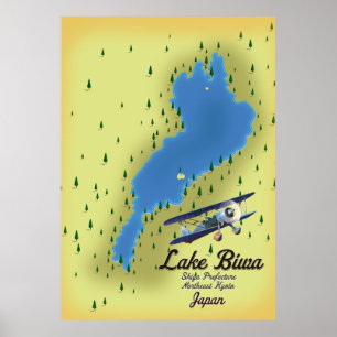 Poster Lake Biwa Japan map