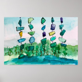 Poster Lake Chimes Blue Glass Landscape Painting