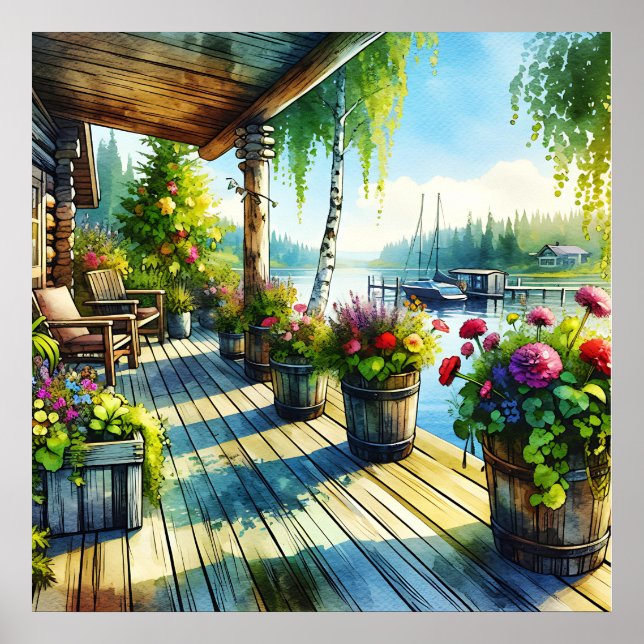 Poster Lake House View | Pavimento sobre a baía (Frente)