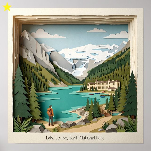 Poster Lake Louise Banff Canada Paper Collage Diorama (Criador carregado)