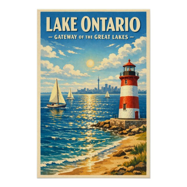 Póster Lake Ontario, USA & Canada, in a classic retro (Frente)