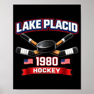 Poster Lake placid 1980 hóquei vintage puck EUA nova york