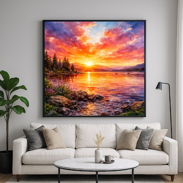 Poster Lake Sunset - Watercolor Painting Style (Criador carregado)