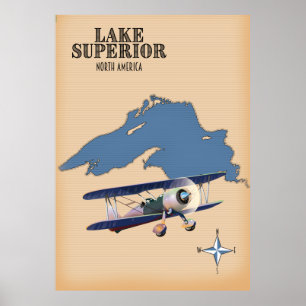 Poster Lake Superior North America map