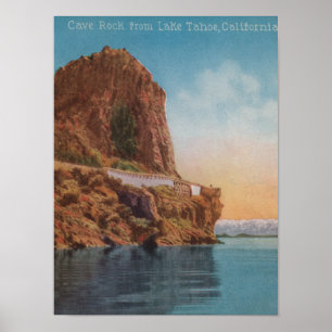 Poster Lake Tahoe, CA - rocha da caverna da opinião do
