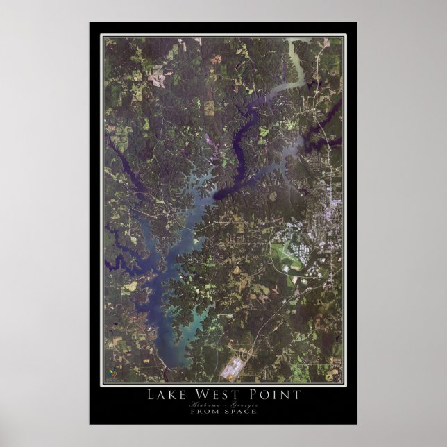 Poster Lake West Point Alabama - Mapa de Satélite da Geór (Frente)