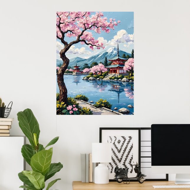 Poster Lakeside Pagoda Japonês (Escritório em casa)