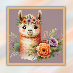 Póster Lama Adorável com Blossomas para Crianças