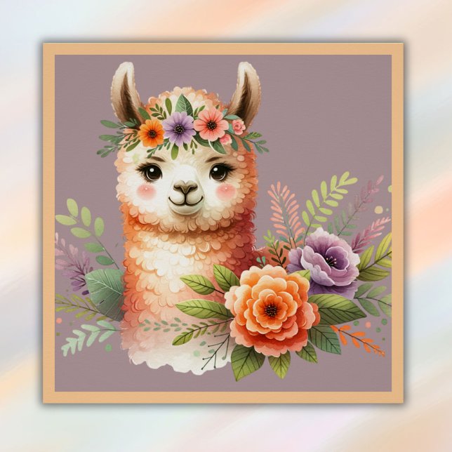 Póster Lama Adorável com Blossomas para Crianças | (Criador carregado)