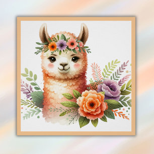 Póster Lama Adorável com Blossomas para Crianças