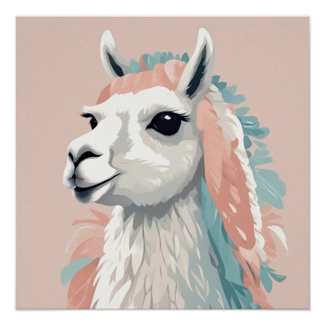 Póster Lama bonito com pele colorida na cabeça (Frente)
