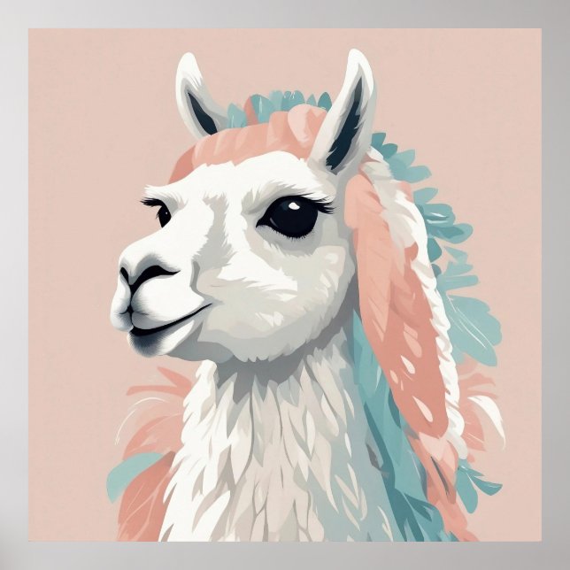 Poster Lama bonito com pele colorida na cabeça (Frente)