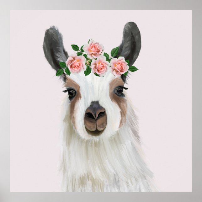 Poster Lama Bonito Fluffy Com Coroa De Rosa (Frente)