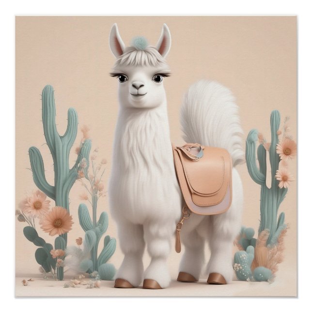Póster Lama com sela no deserto (Frente)