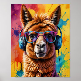Poster Lama em fones de ouvido