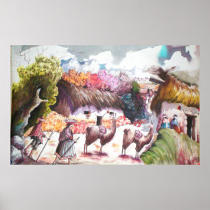 Póster lama figura aldeia do Peru