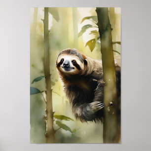 Poster Lama na floresta, pintura aquosa