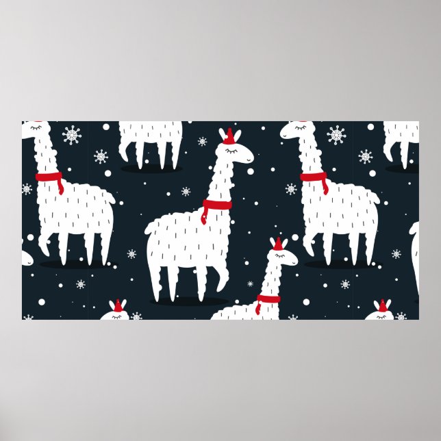 Poster Lamas, fundo desenhado à mão. Padrão contínuo colo (Frente)