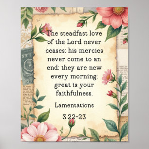 Poster Lamentações 3:22–23 Design Floral Vintage