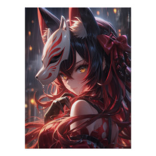 Póster Lâmina de Kitsune   Fox Samurai japonês
