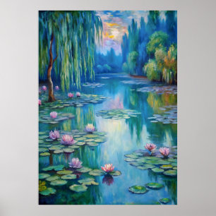 Poster Lâminas de tranquilo com lírios de água em creme